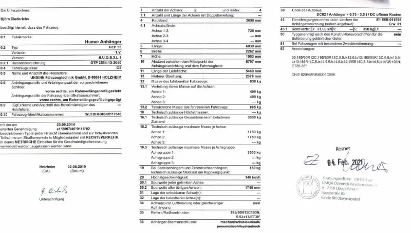 Humer Anhänger 5,5m x 2,2m