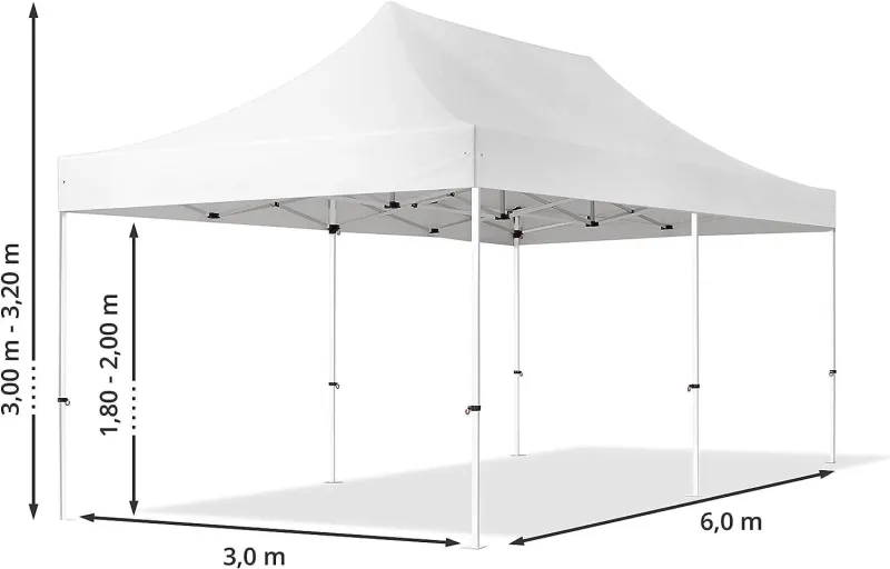 3x6 m Faltpavillon, ECONOMY Stahl 30mm, Seitenteil mit Panoramafenster