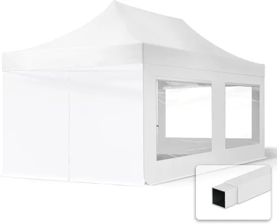 3x6 m Faltpavillon, ECONOMY Stahl 30mm, Seitenteil mit Panoramafenster