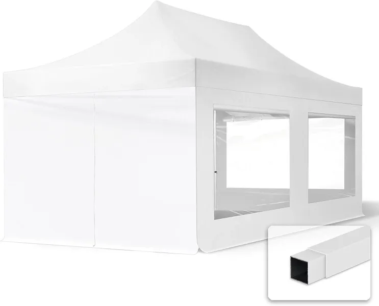 3x6 m Faltpavillon, ECONOMY Stahl 30mm, Seitenteil mit Panoramafenster