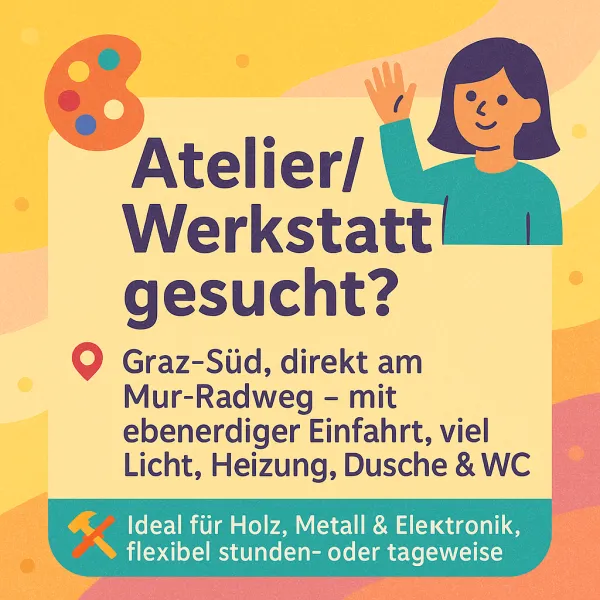 Atelier in der Natur mit großen Fenstern, Werkstatt Werkzeug (Holz Metall Elektronik)