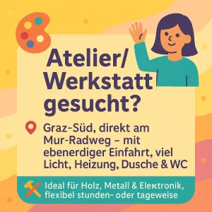 Atelier in der Natur mit großen Fenstern, Werkstatt Werkzeug (Holz Metall Elektronik)
