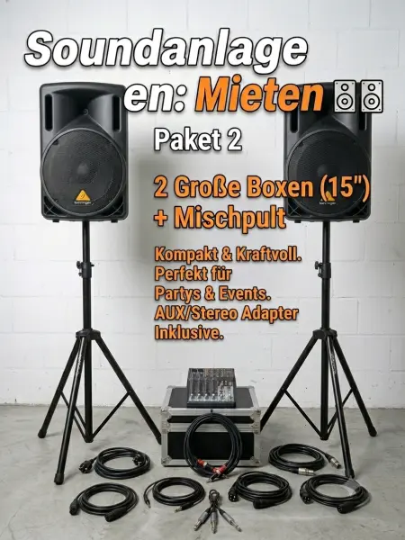 ​Zwei Aktivboxen + Mischpult mieten für Geburtstag & Hochzeit 