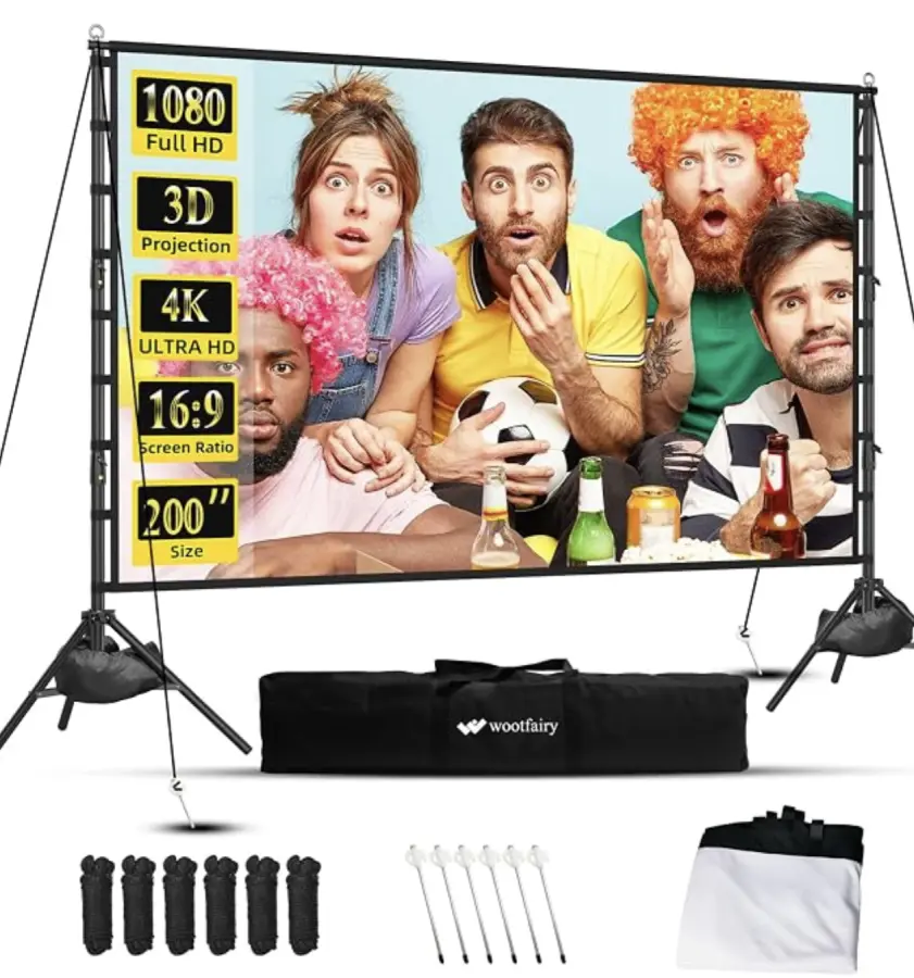 🎬 4K Beamer (2000 ANSI) & XXL 200-Zoll Leinwand mit Ständer –Heimkino
