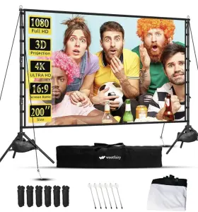 🎬 4K Beamer (2000 ANSI) & XXL 200-Zoll Leinwand mit Ständer –Heimkino